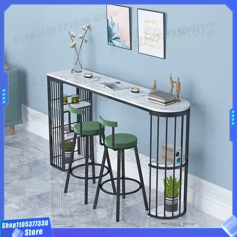 Modern Sintered Stone Bar Table with Metal Frame High Counter for Milk Tea Shop Commercial Use Long Balcony Furniture Set