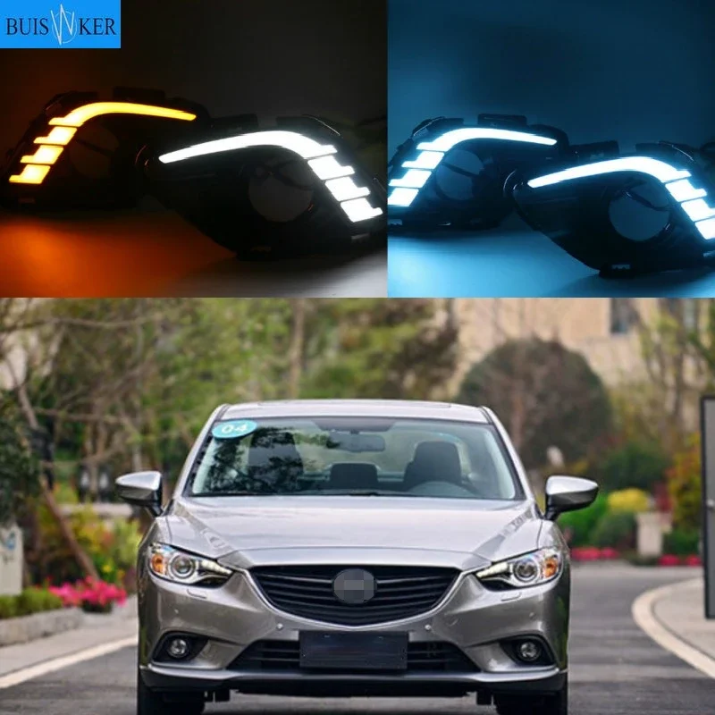 Turning Signal & Dimming style relay 12V LED car DRL daytime running lights with fog lamp hole for Mazda 6 Atenza 2013 2014 2015