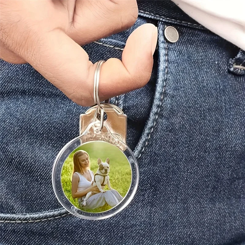 

KYCOR-Pendant Picture Frame Keyrings Round Blank Photo Insert Keychain For DIY Craft Acrylic Photo Frame Keyring Holder