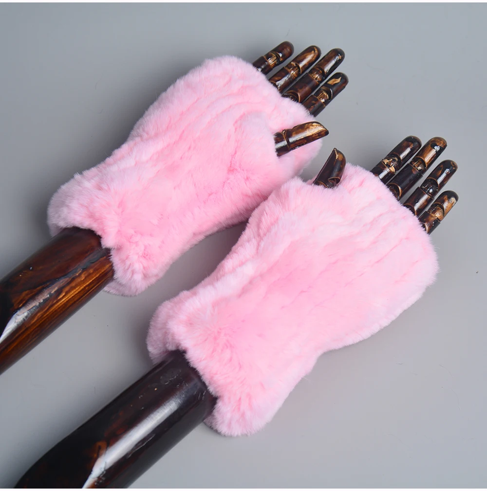 Lady Winter 100% Natural Real Rex Rabbit Fur Glove Women Soft Rex Rabbit Fur Glove Foashion Warm Knitted Genuine Fur Gloves
