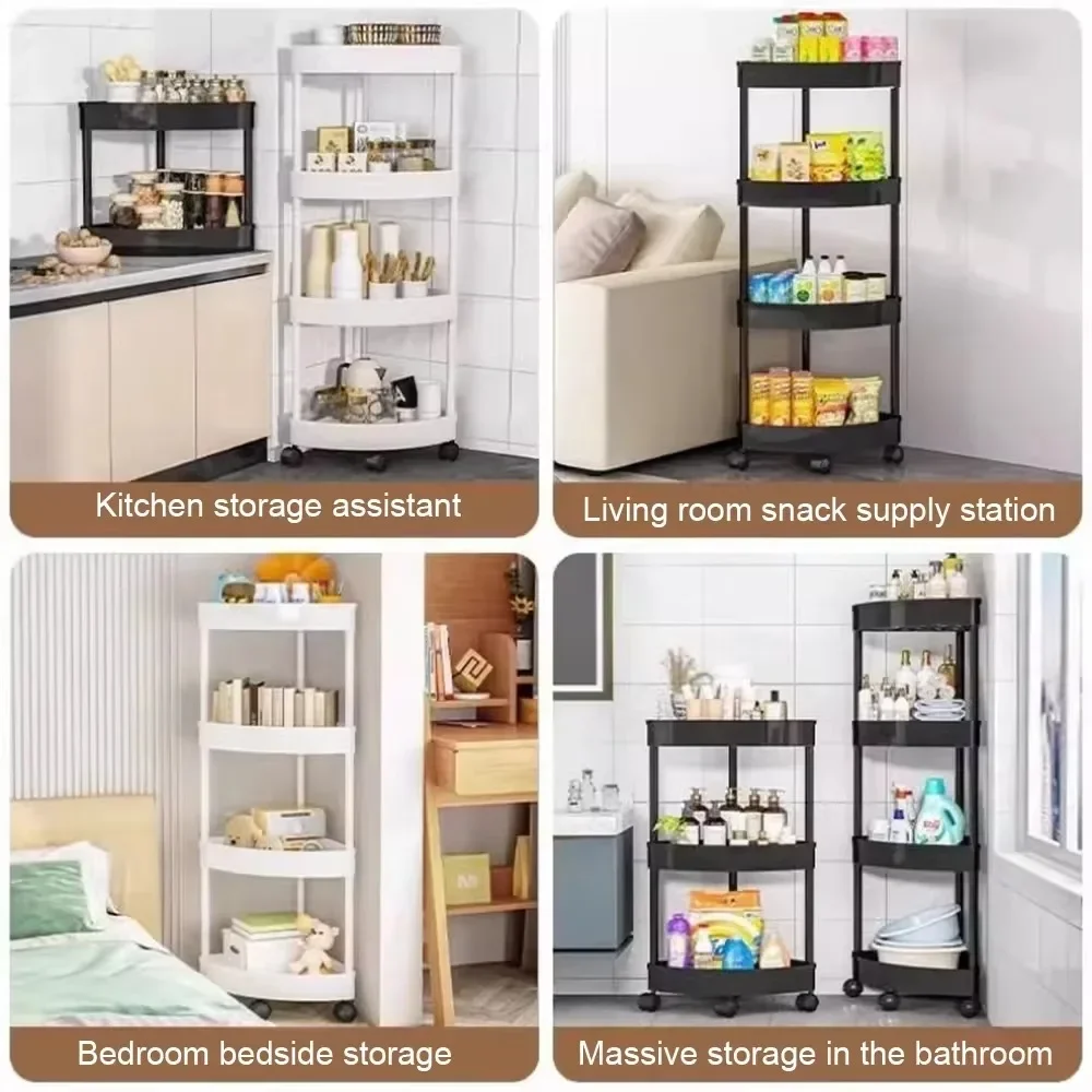 Kitchen Corner Shelf Movable Multi-layer Standing Storage Racks Bathroom Corner Cabinet Living Room Storage Shelf with Wheels