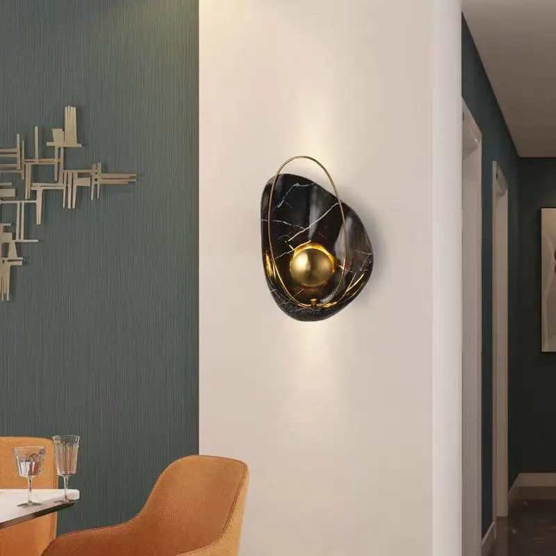 

Pearl Wall Lamp LED Luxury Imitation Shell marble lamp Living Room Home Decor Light Resin Hotel Bedside Aisle Corridor loft lamp