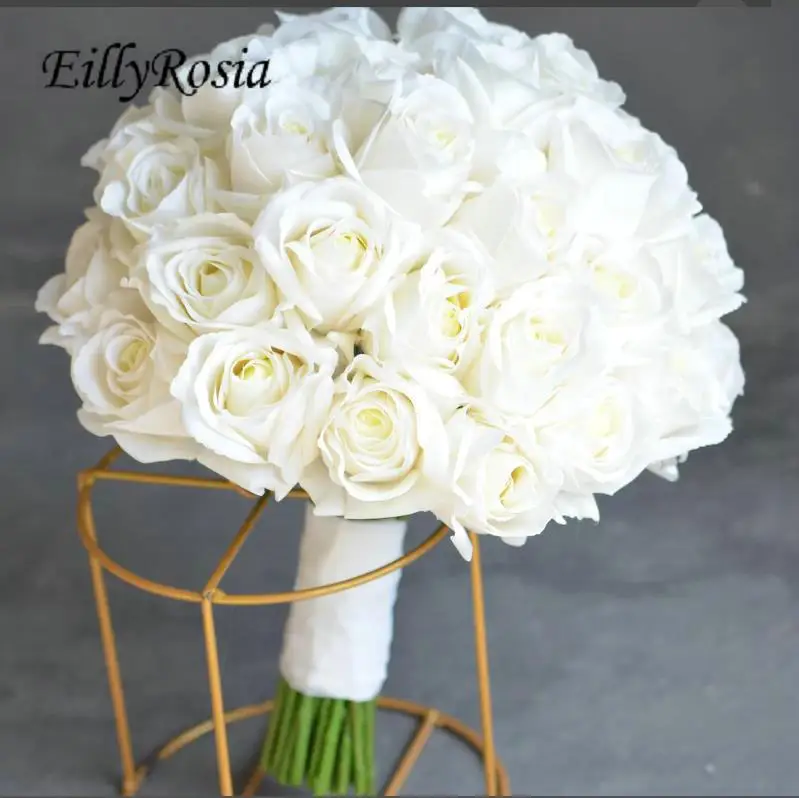 

EillyRosia New Arrival Romantic White Bridal Bouquet de mariage for Bride Artificial Handmade Customized Wedding Holding Flowers