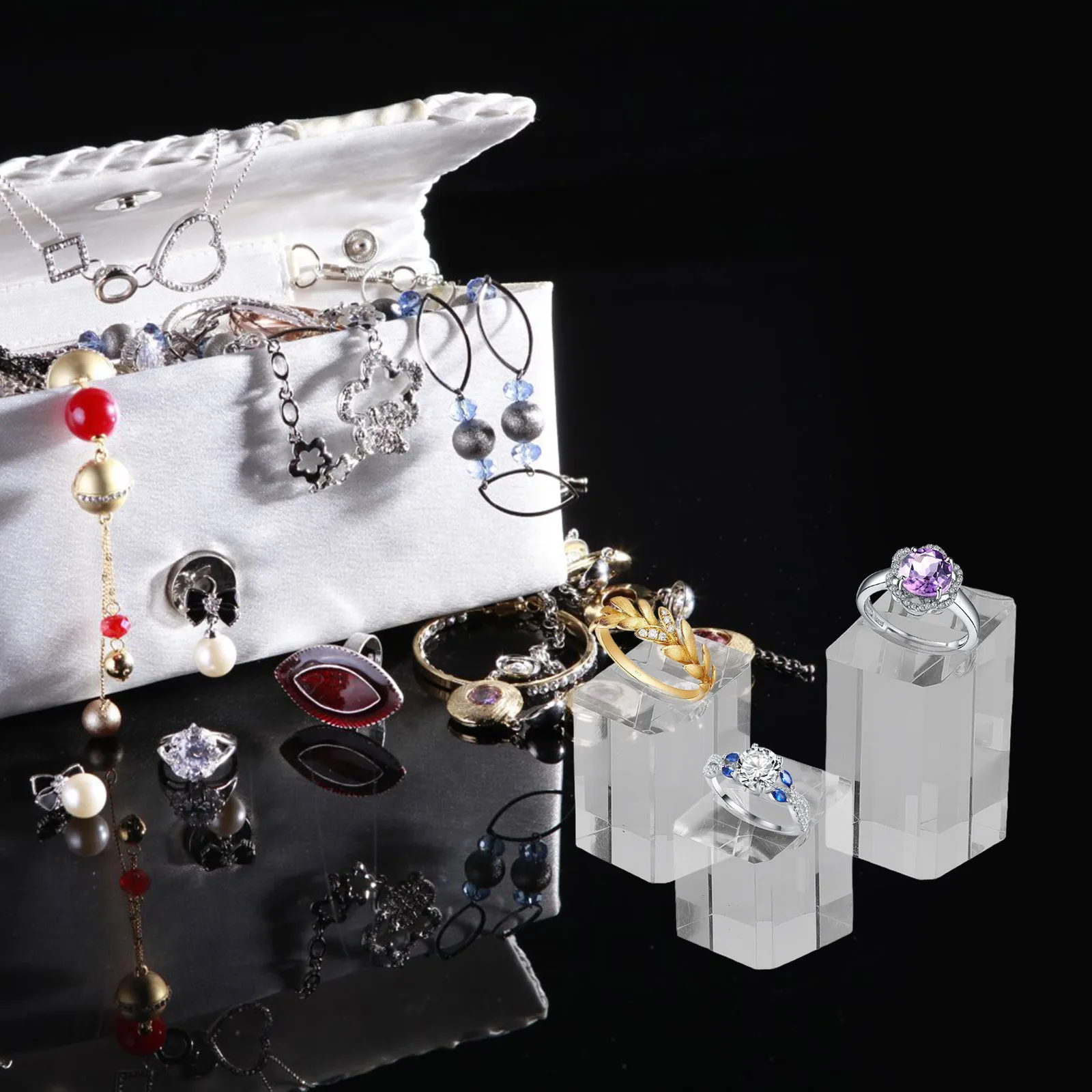 

3Pcs Square Acrylic Ring Stand Organizer for Exhibitions and Shops Jewelry Photography Props