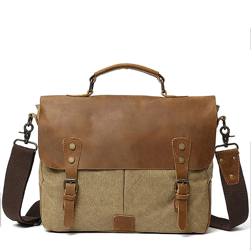 Bolso de hombro Vintage para hombre y mujer, maletín de lona para ordenador portátil de negocios, bolso de mensajero para el trabajo