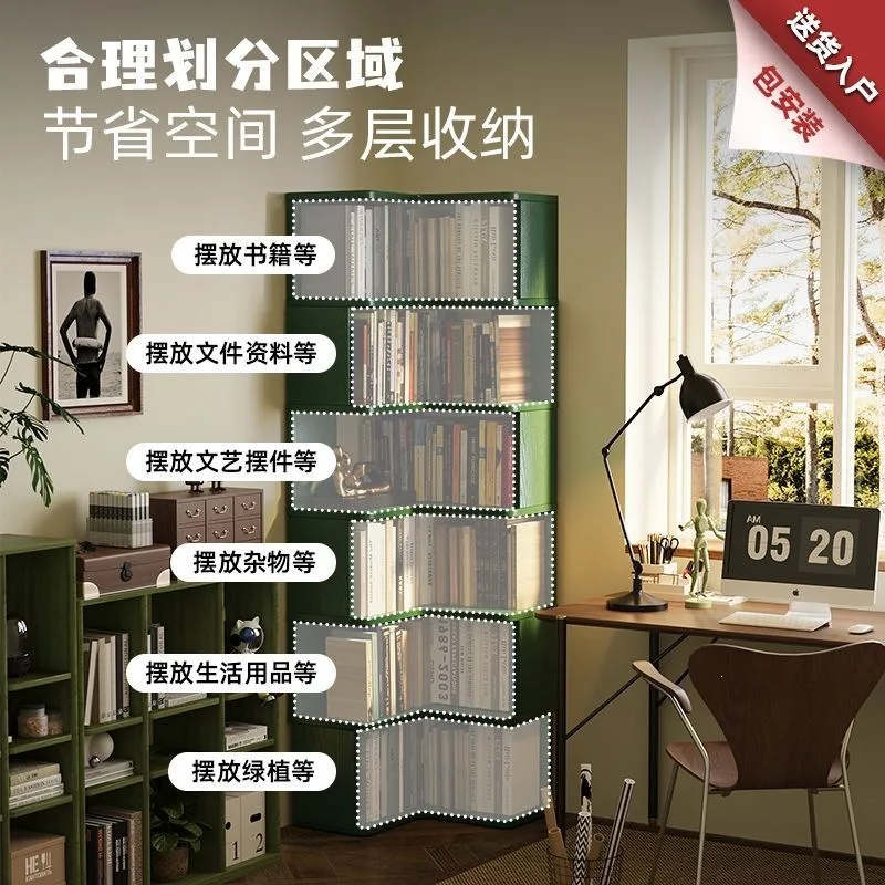 All-Solid Wood Corner Bookshelf Corner Storage Rack, Children's Study Multifunctional Storage Bookcase, New Chinese Style Solid