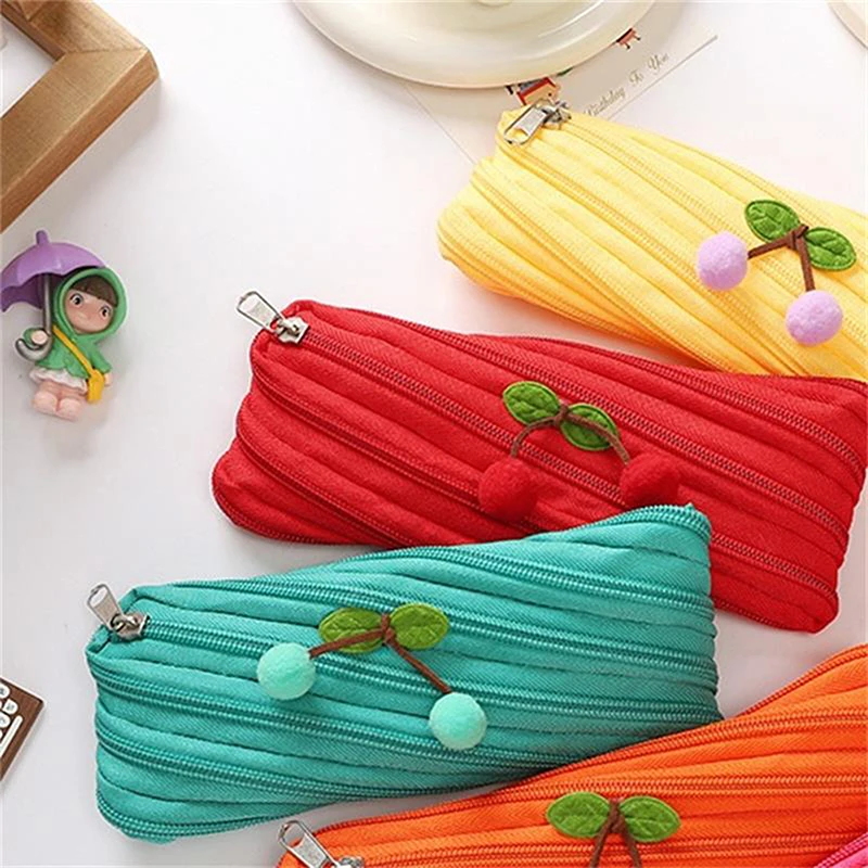 Cute Girl Multicolor Cherry Pencil Case Large Capacity Zipper Nylon Pencil Case Student Stationery Multifunction Storage Pen Bag