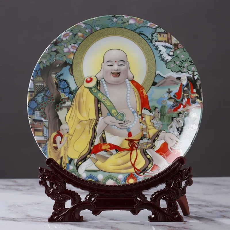 Maitreya Decoration Plate Jingdezhen Ceramic Crafts Home Living Room Decoration Zhong Kui Guanyin Statue Plate