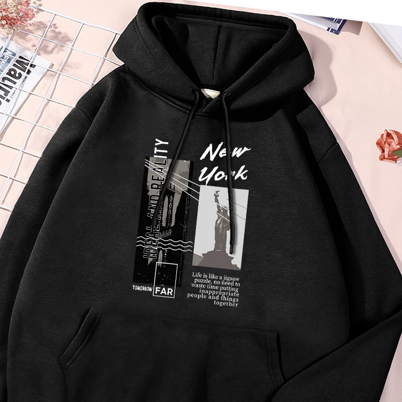 New York Printing Hoody Mens Fashion Oversized Sweatshirt Unisex Versatile Daily Sportwear Comfortable Comfy Fleece Pocket Top