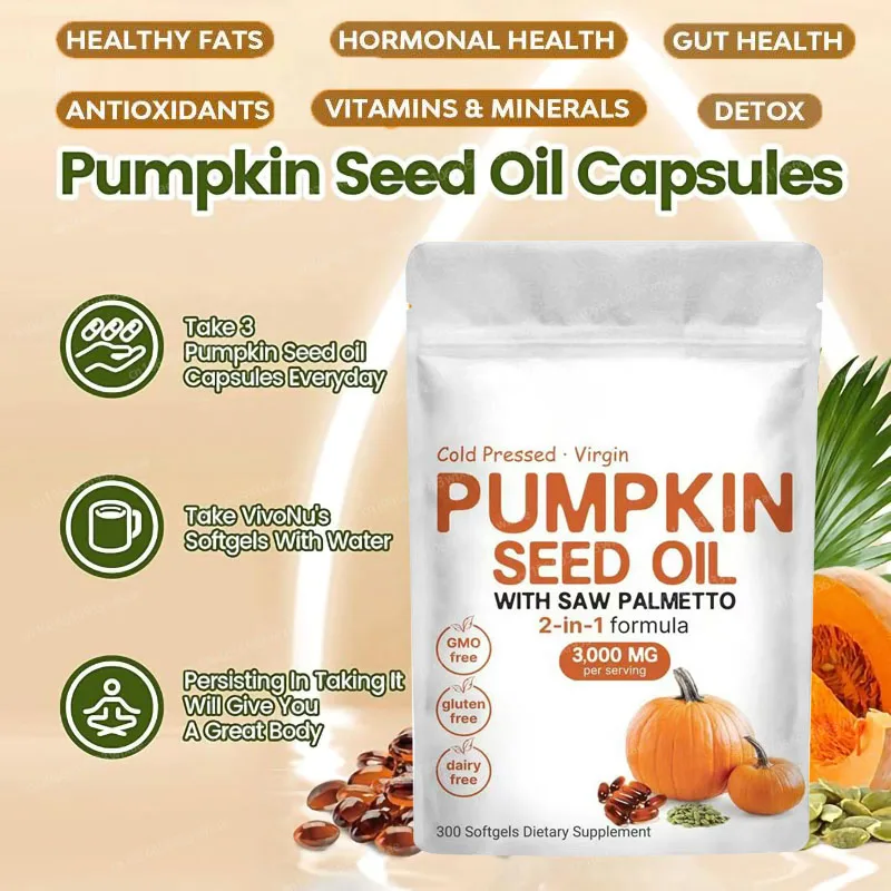 

180-300 Pumpkin Seed Oil Softgels 3000mg Virgin Oil for Urinary, Bladder & Prostate Health Support Hair Skin Care