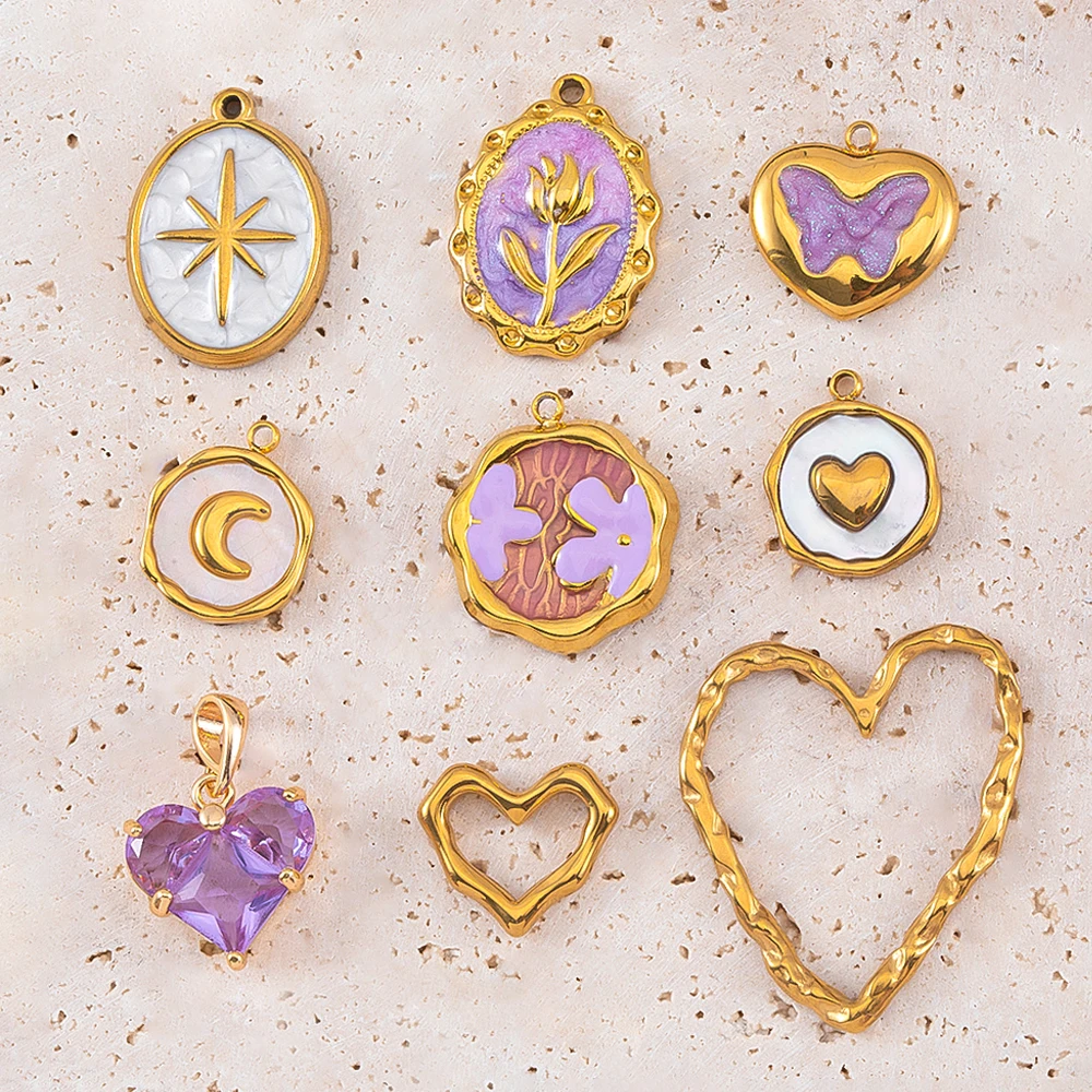 

2PCS Stainless Steel Gold Color Base Pendants Dreamy Purple Series For DIY Handmade Necklace Jewelry Pendant Accessory Wholesale