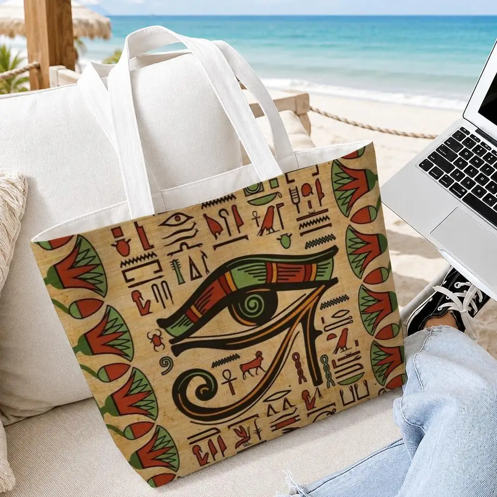 Ancient Egyptian Storage Bags 2PC Makeup Pouch Set Canvas Double-Sided Print with Zipper for Shopping Travel