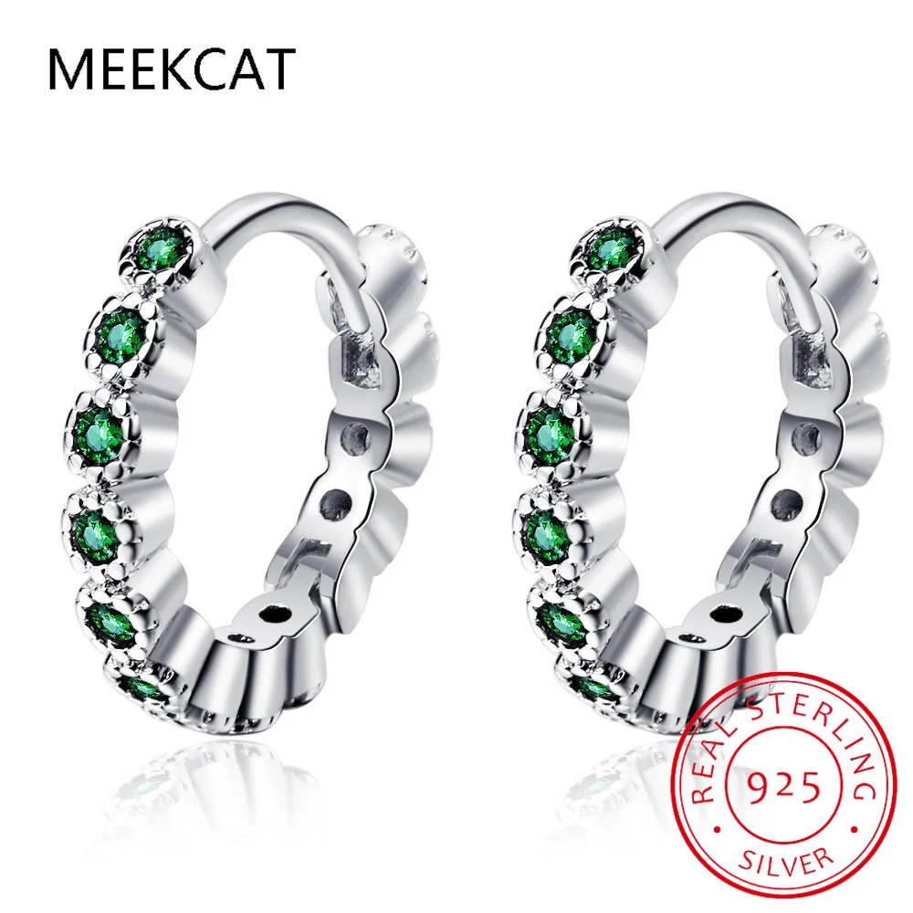Green Simulated Nano Emerald 925 Sterling Silver Round Hoop Earrings for Women Fashion Statement Gemstone Jewelry Huggies