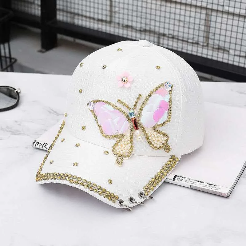 Sequin Baseball Cap for Women Butterfly Kpop Shiny Peaked Caps Summer Mesh Adjustable Outdoor Travel Sunscreen Sun Hat Female