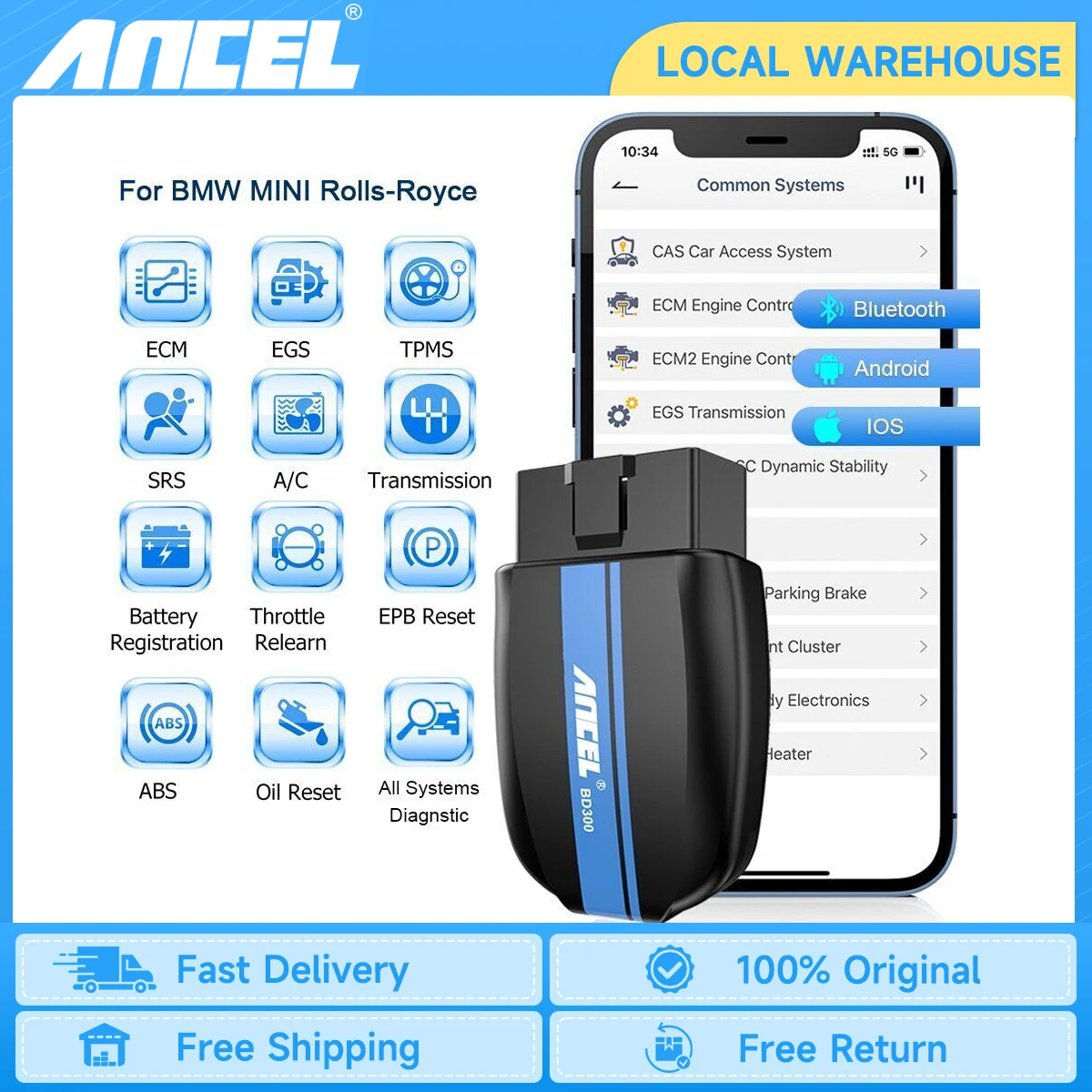 ANCEL BD300 OBD2 Bluetooth Scanner For BMW Car Code Reader ABS SRS EPB Oil Reset Automotive Scanner All Systems Diagnostic Tool