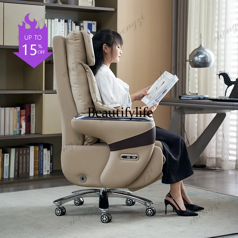 

07 Smart Electric Genuine Leather Executive Office Chair - Massage Ventilation CEO Chair for Daytime Rest and Work Furniture