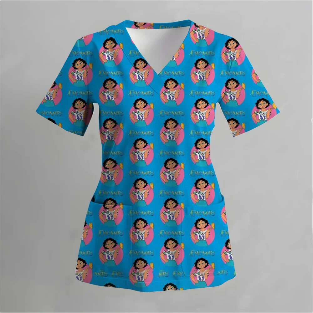 

Disney Princess Pocket V Neck Nurse Uniform T Shirt Women Clothing Street Wear Tops Kawaii Summer Short Sleeve Y2k
