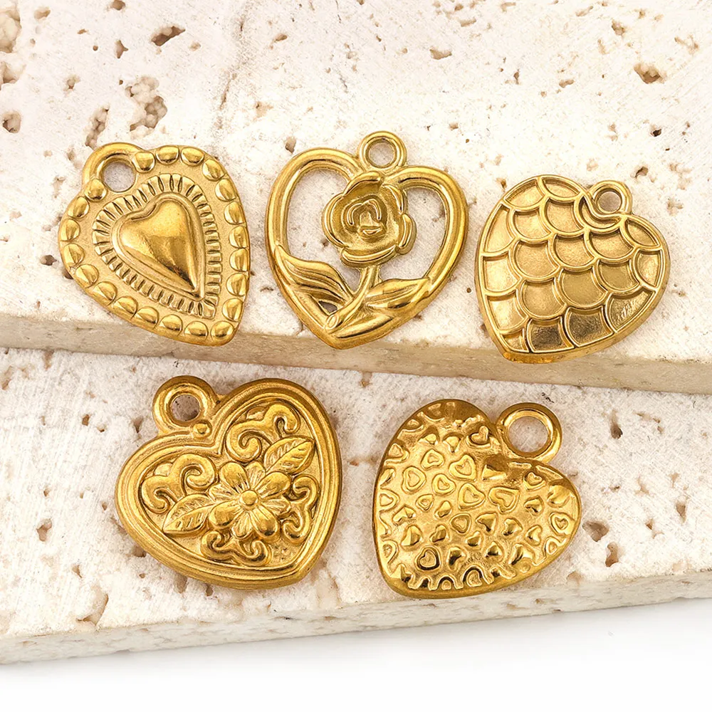 5 sztuk złącze ze stali nierdzewnej Vintage Heart Hollow Roses nie blakną dla DIY naszyjnik kolczyki akcesoria do wyrobu biżuterii materiały