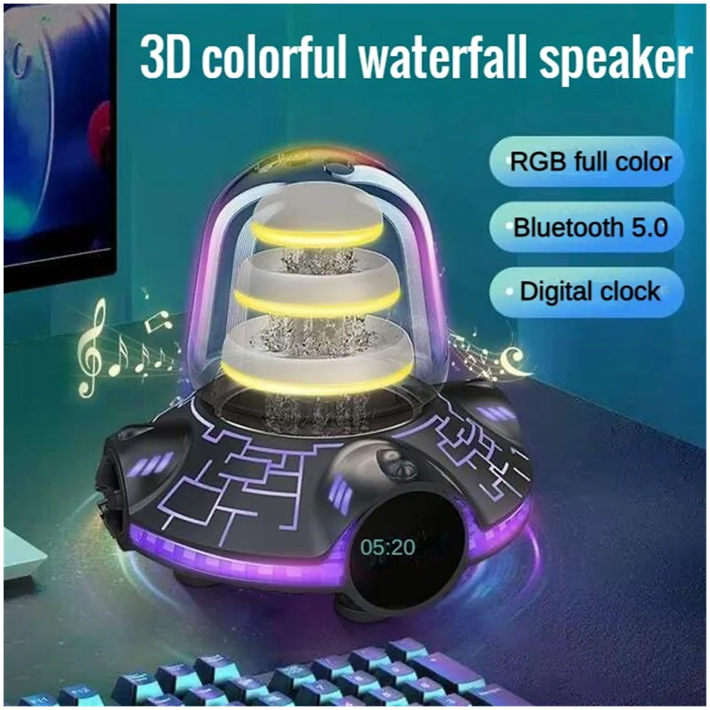 

BT Wireless Speaker Mecha Spacecraft Waterfall Audio Rgb Rhythm Atmosphere Light Clock Sound Box Portable Waterproof Subwoofer