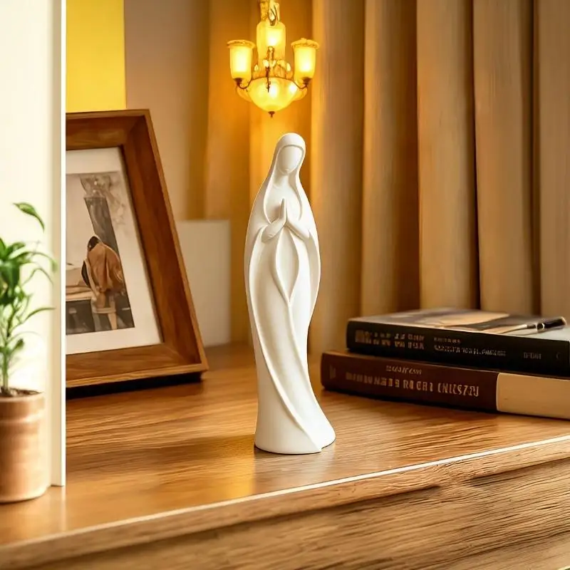 【MA】3D Printed Praying Mary Statue Minimalist Blessed Mother Ornament Plastic Scratch Resistant