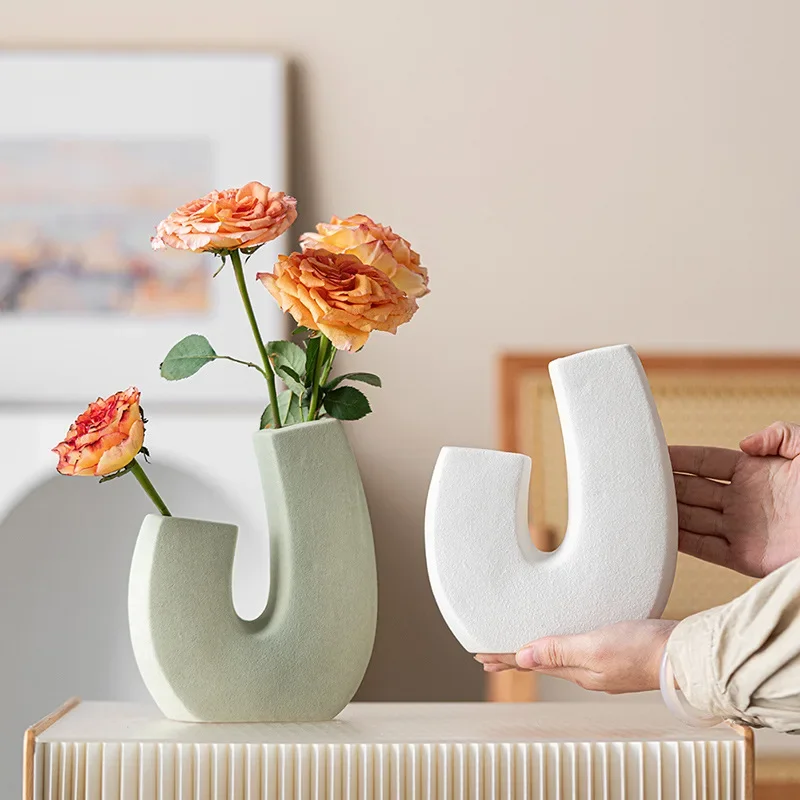 CAPIRON New Double Mouth Nordic Vase U Shape for Pampas Grass Dried Flower Home Living Room Centerpiece Decoration Interior Gift