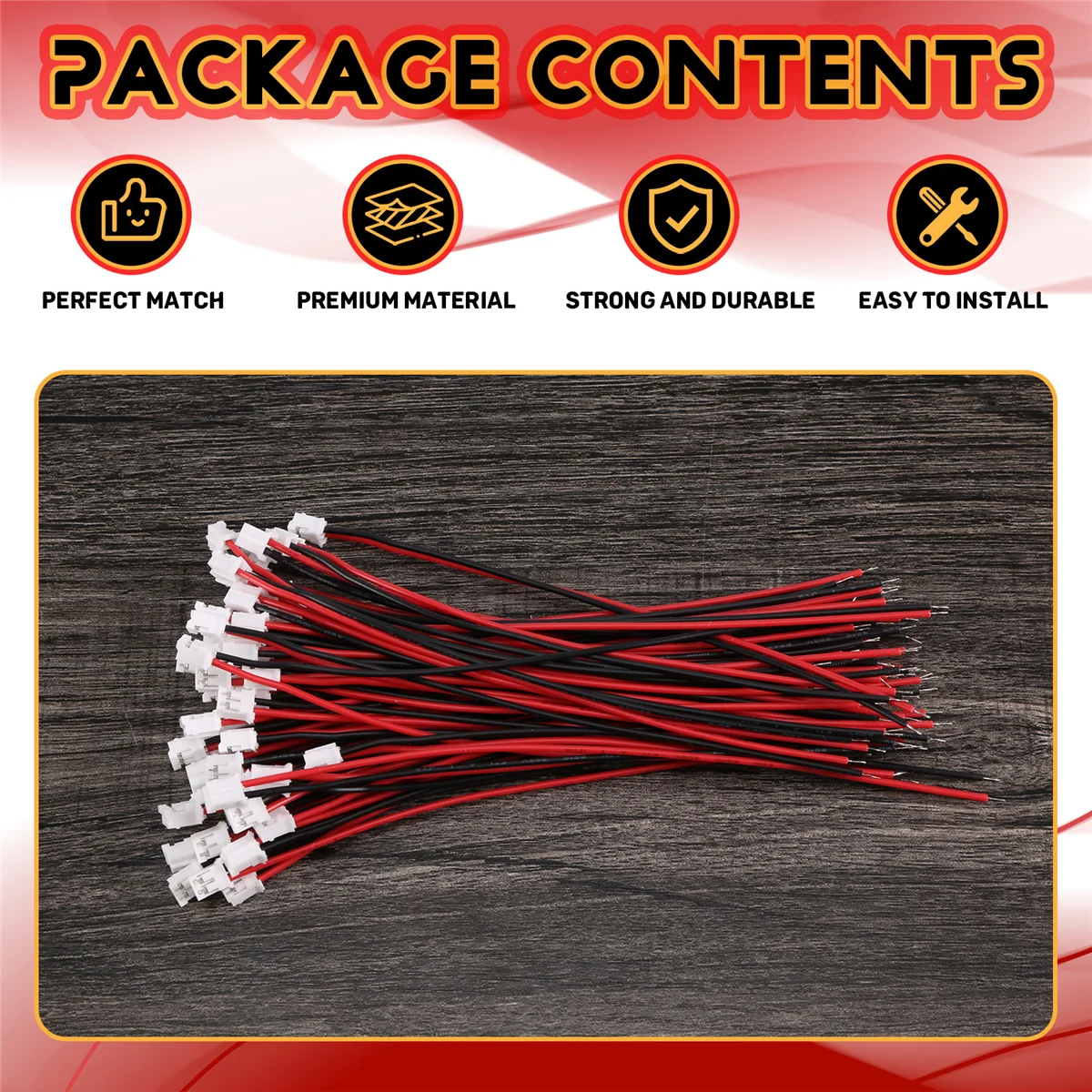 50Pcs Mini JST 2.0 2P Male Connector Wires Cables