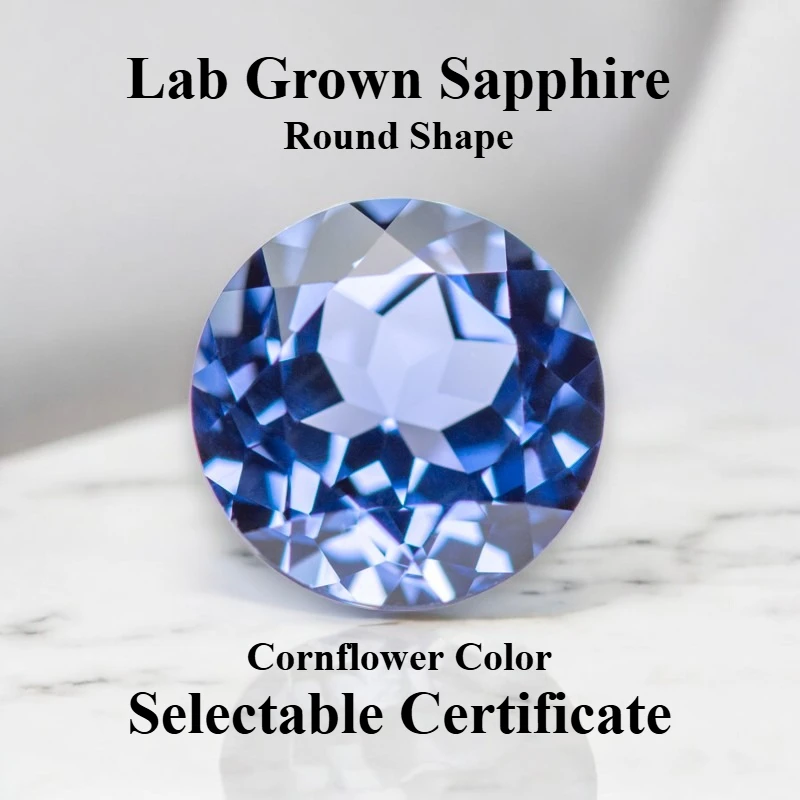 

High Quality Lab Grown Sapphire Cornflower Color Round Shape Charms Gemstone for DIY Jewelry Making Selectable Certificate