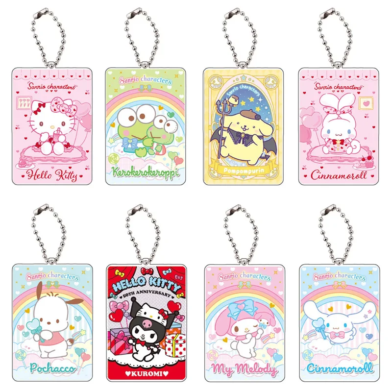 Sanrio Characters Trading Card Series Acrylic Keychain Cute Cartoon Kuromi Hello Kitty Cinnamoroll Key Pendant Bag Accessories