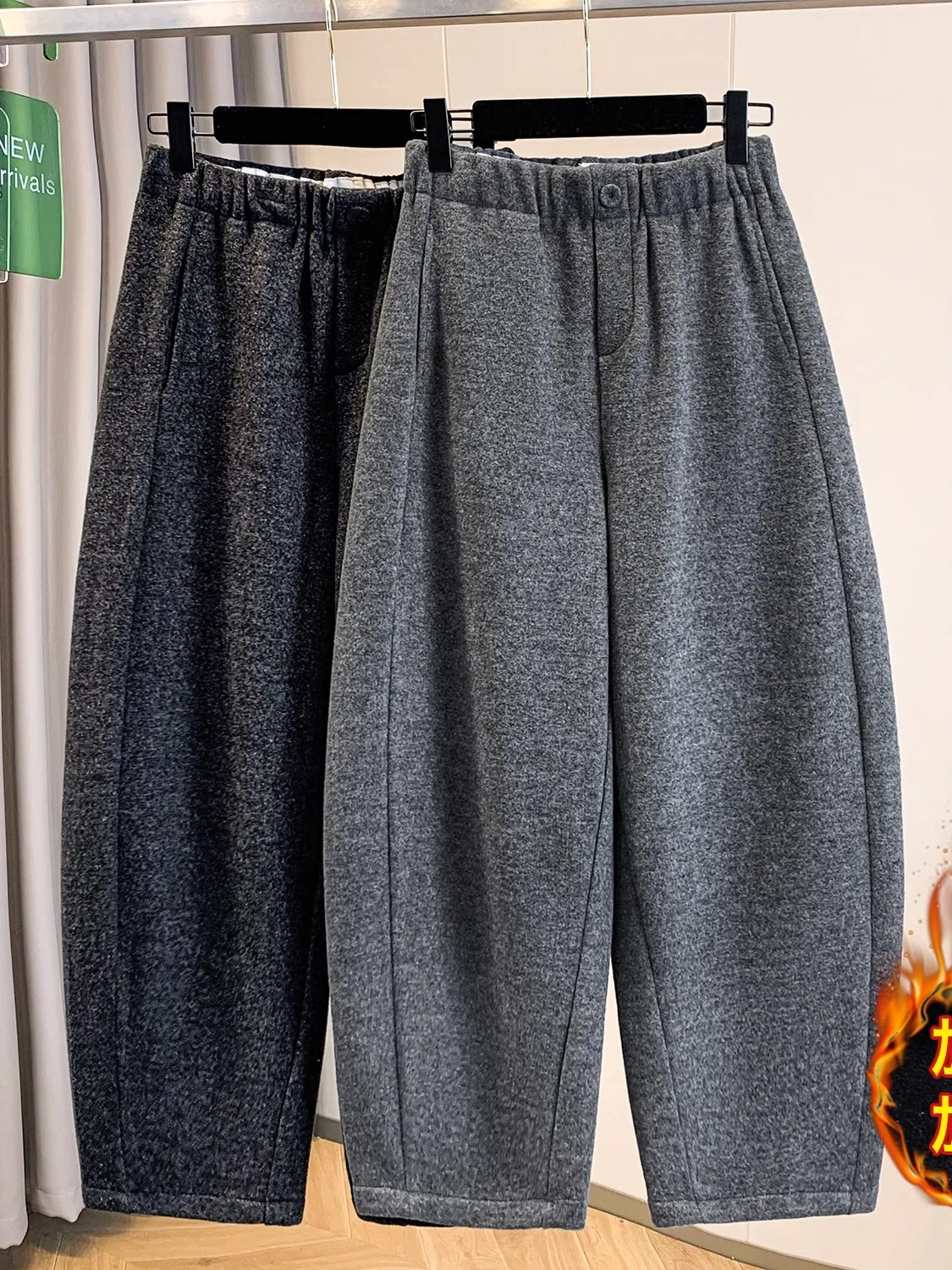 

Женские шерстяные брюки больших размеров с широкими штанинами, зимние повседневные, с высокой талией, утепленные флисом, теплые брюки-бананы