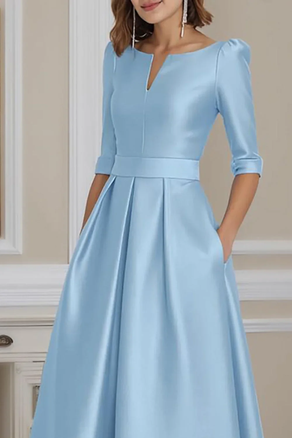 Vestidos de Noche Morados Personalizados con Cuello en V, Manga Media y Largos hasta el Suelo para Invitadas de Boda - Elegancia Chic