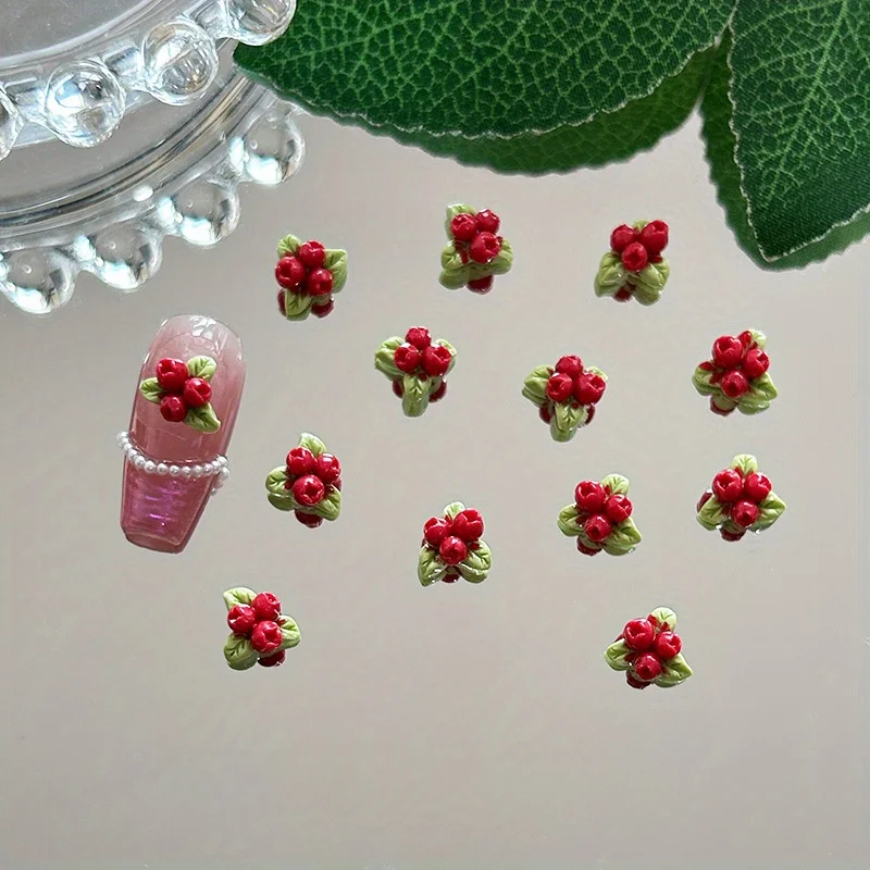 50/100 Stuks Hars Mini Bosbessen Vorm Nail Art Accessoires Gemengde Lichtgevende Berry Leaf Nail Art Decoraties Nail Art accessoires
