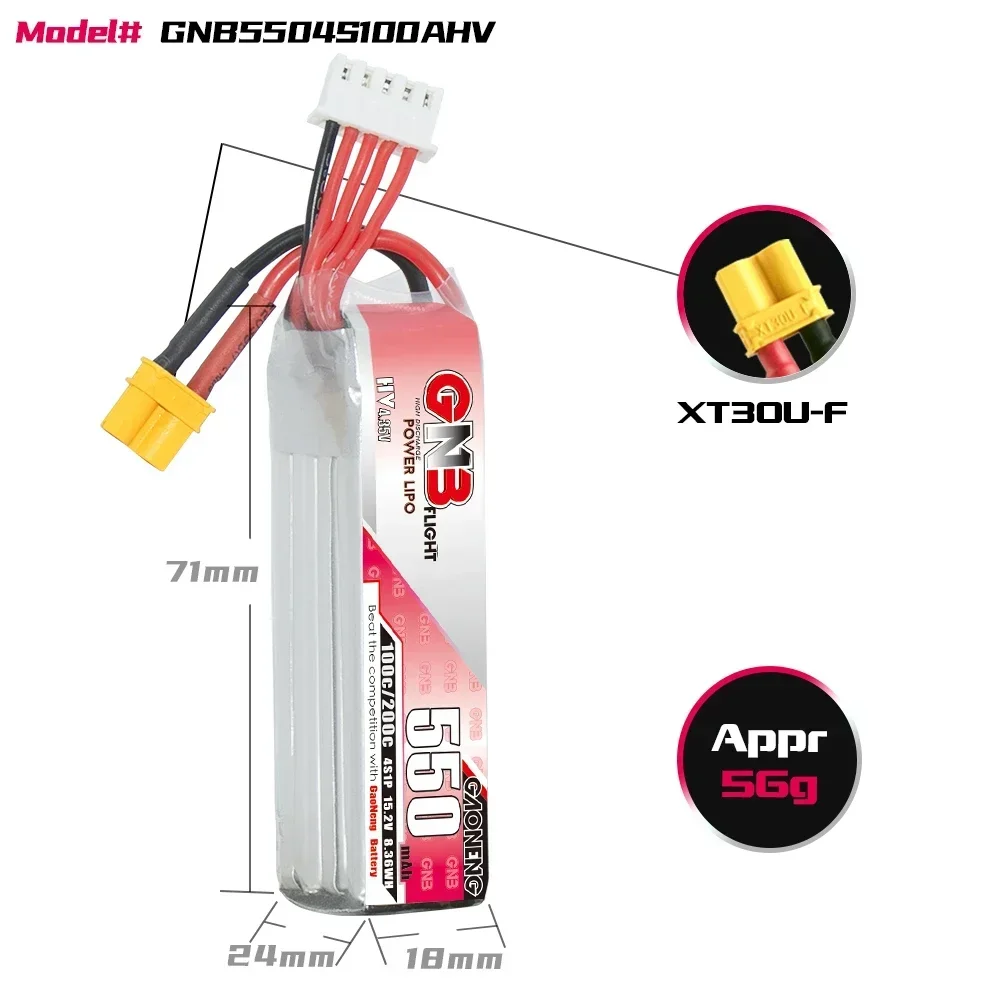 GAONENG 550mAh 100C HV 2S-7.6V 3S-11.4V 4S-15.2V ยาวประเภท GNB Lipo แบตเตอรี่สําหรับ FPV Drone RC เฮลิคอปเตอร์ Quadcopter อะไหล่