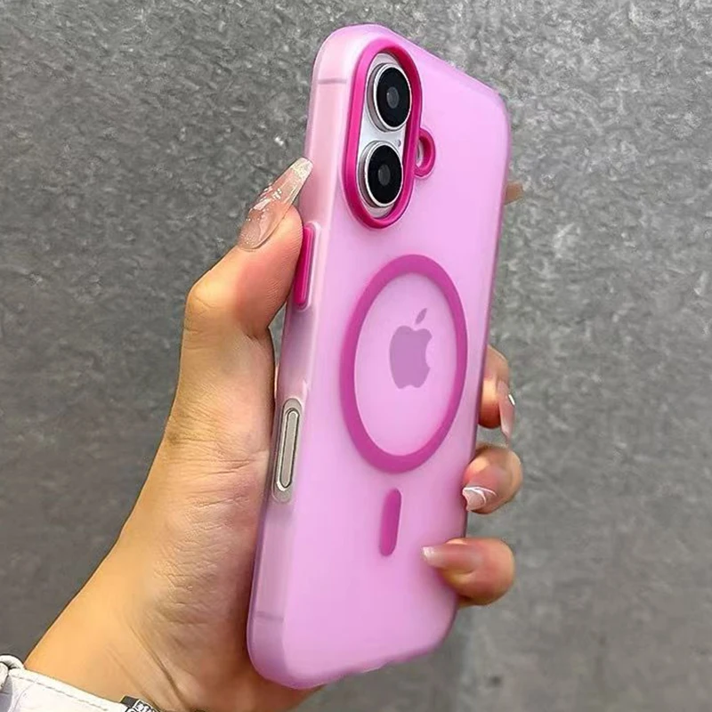 Funda transparente con carga inalámbrica magnética mate Candy para iPhone 16 15 14 Plus 13 12 Pro Max para Magsafe, funda suave a prueba de golpes
