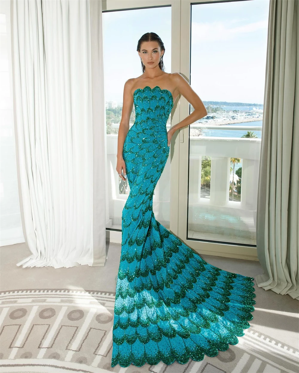 

Роскошные вечерние платья из джерси с русалкой по индивидуальному заказу. Изысканное платье для выпускного вечера без бретелек без рукавов. Платья со шлейфом для особых случаев.