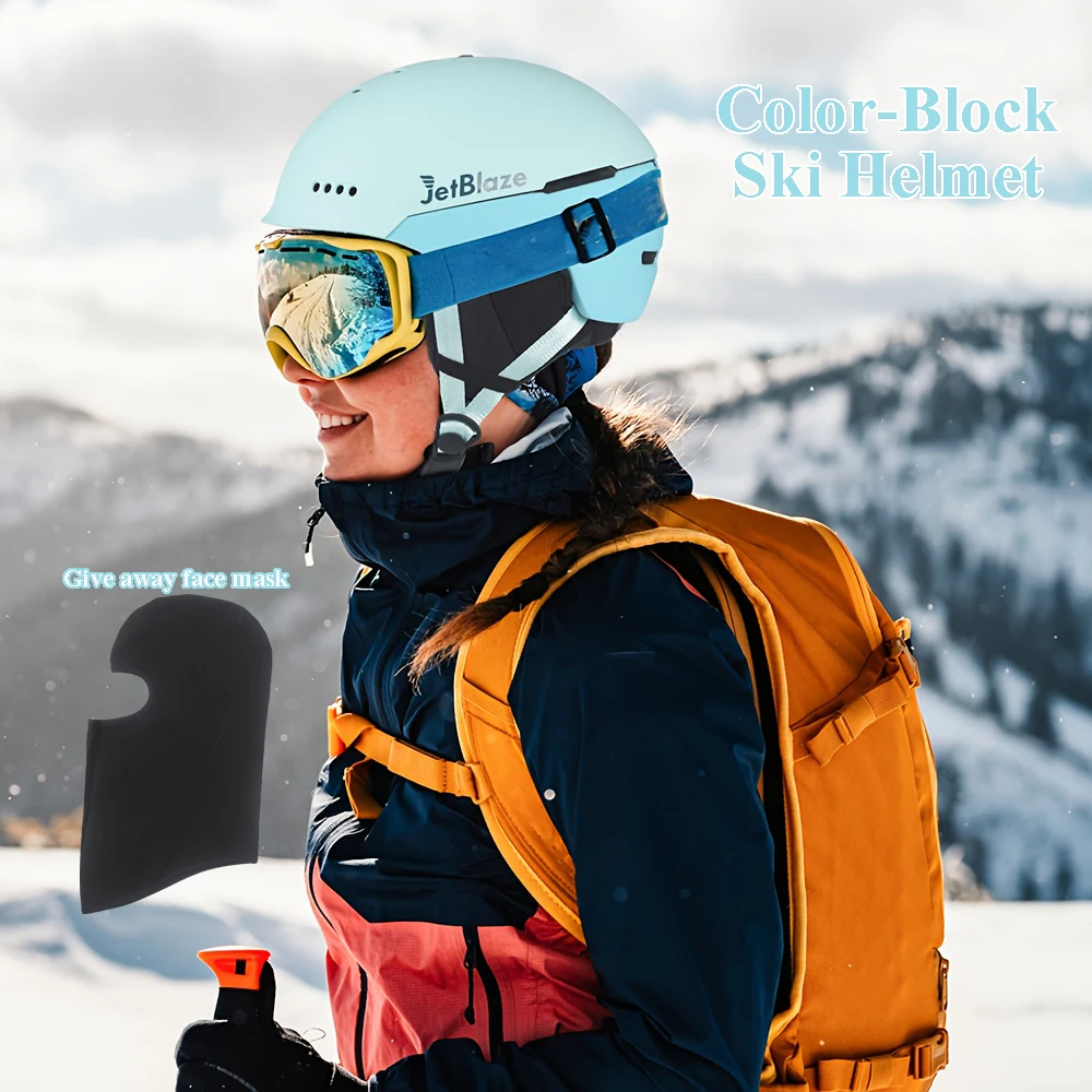 Jetblaze Color-Block Ski Helmet - Adjustable Abs/Pc Shell, Shock-Resistant Eps Lining, Removable Ear Pads + Free Bonus Face Shield, Suitable for Skiing and Snowboarding