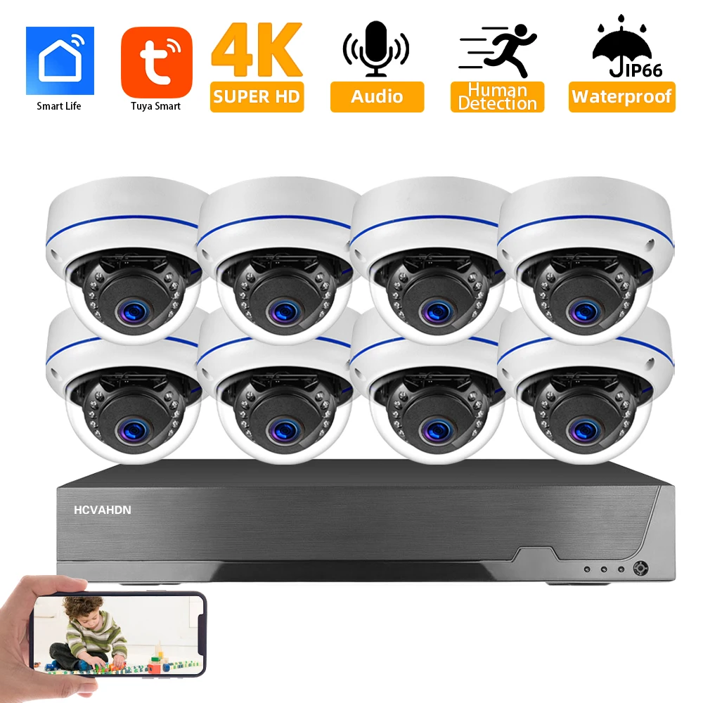 

Tuya H.265 8CH 4K POE NVR Kit Ai Human Detection Audio Dome Indoor Waterproof CCTV Security IP Camera Video Surveillance Set 4CH