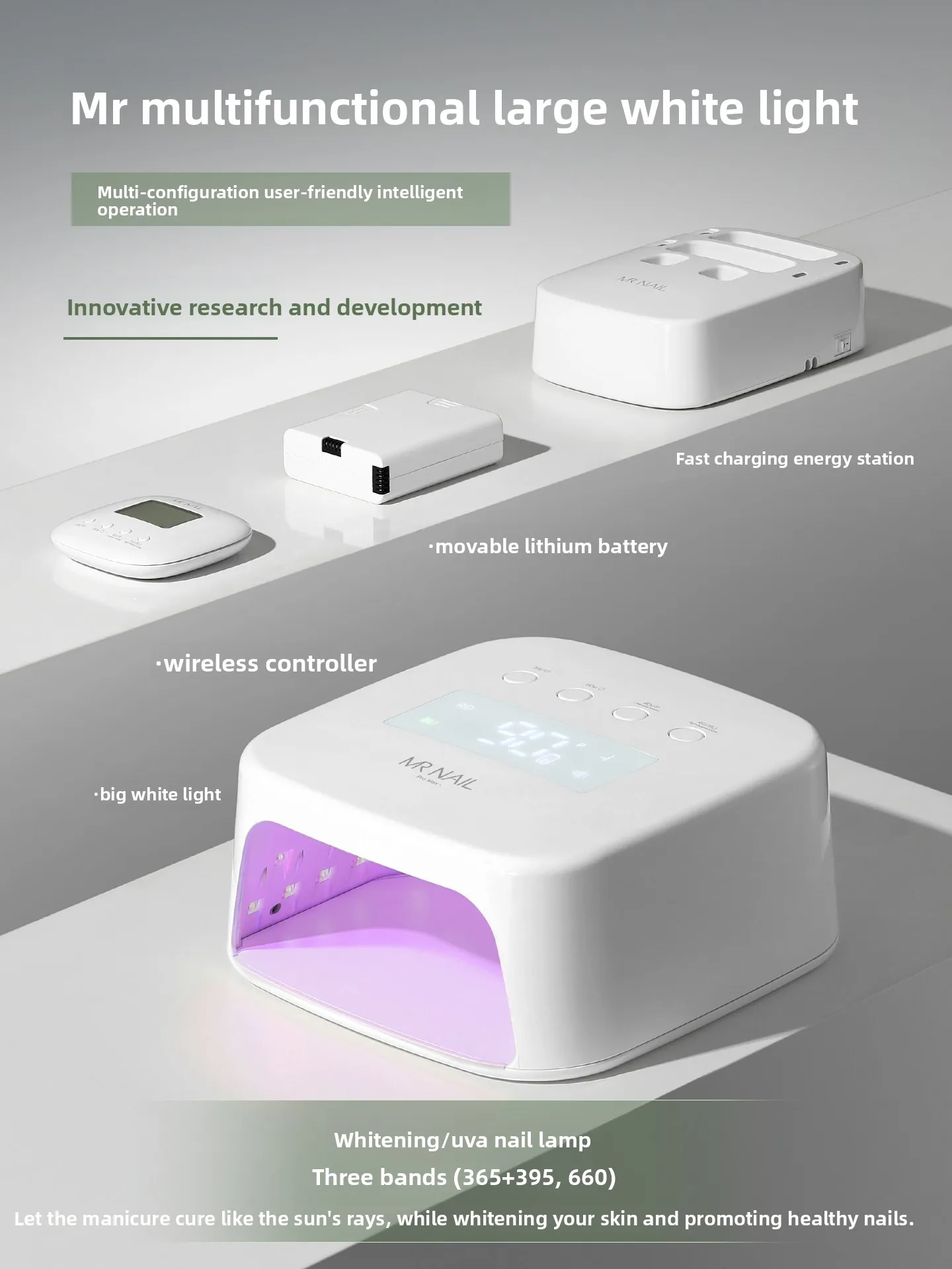 MR 2026 New Nail-art UV/LED Lamp White-light Red-light Whitening High-power Mobile Lithium Battery Wont Darken Hands Fast-drying