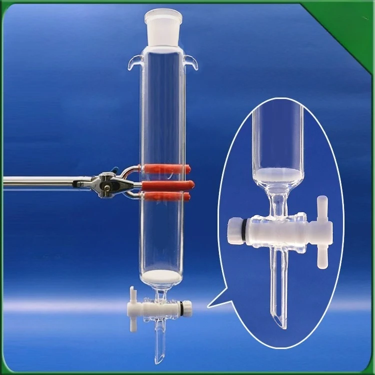 24 Standard Joint Glass Chromatography Column Thick Borosilicate with PTFE Valve G3 Sand Core OD2.2/4cm 20-60cm Length