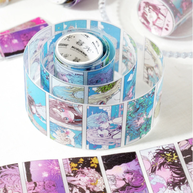 

Cute Manga Girl PET Flash Sand Die Cutting Tape Girl Weekly Series Handmade Account DIY Decorative Tape