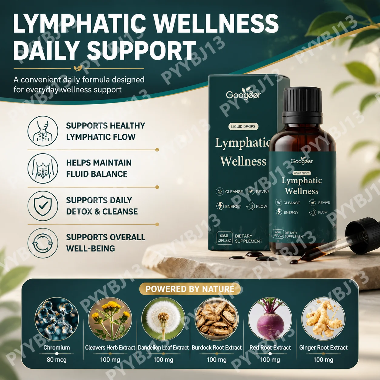 GOOGEER Lymphatic Circulation Nutrient Solution Promotes Smooth Circulation, Lightness, and Comfort for, Daily Wellness Support