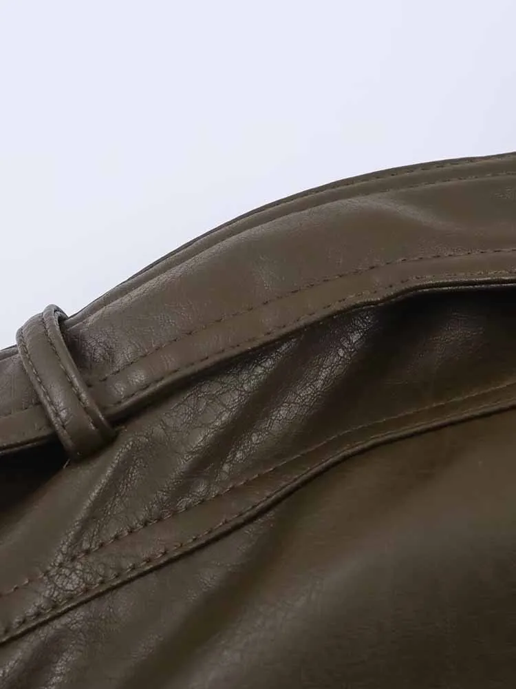 European and American style autumn new fashion women's motorcycle shiny imitation leather stand collar long sleeve jacket short