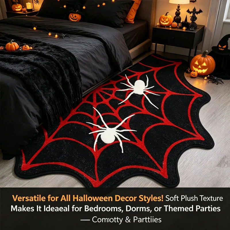 Non Slip Absorbent Halloween Spider Web Mat Decorative Foot Rug for Bathroom Living Room Porch Bedroom Door