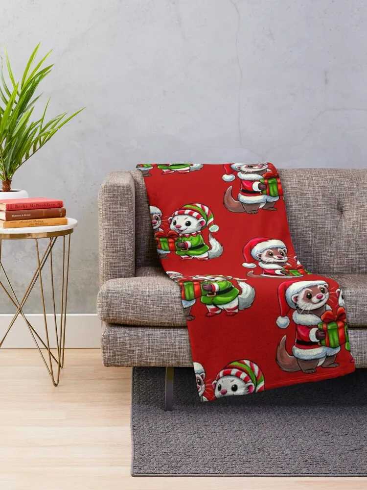 A Very Ferret Christmas Throw Blanket sofa bed blankets and throws Winter beds Personalized Gift Blankets