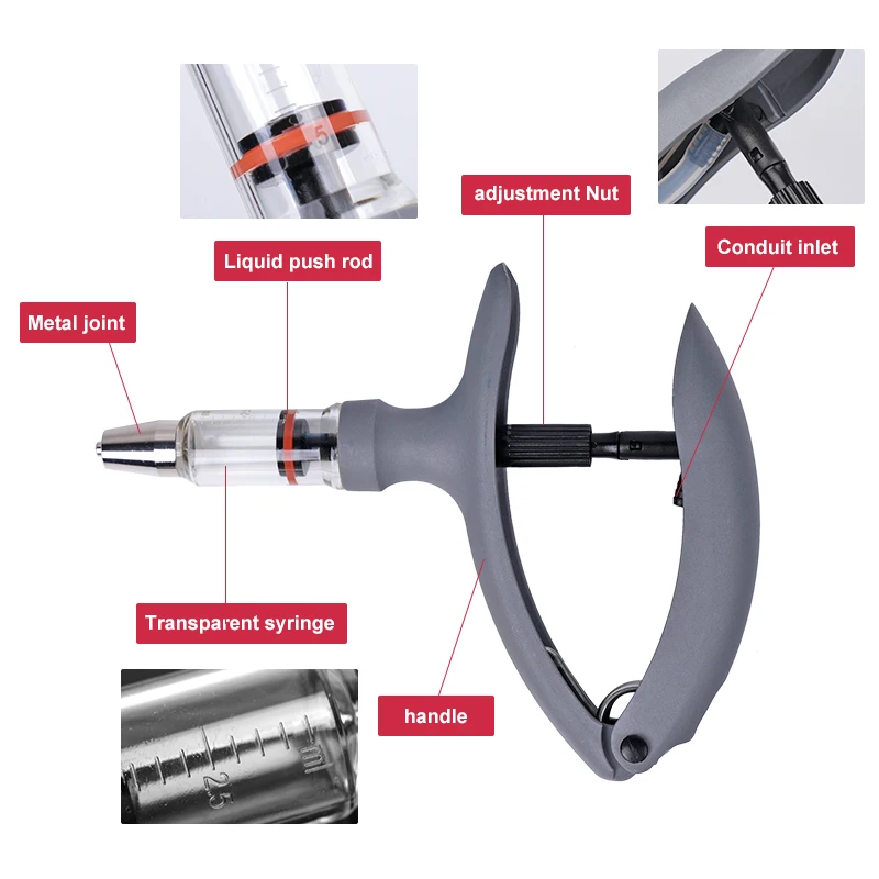 2ml/5ml Poultry Animal Automatic Syringe With Tube 10Pcs Needles Veterinary Continuous Injector Adjustable Vaccine Injection