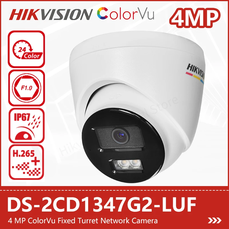 

Hikvision 4MP ColorVu Turret IP Camera DS-2CD1347G2-LUF 2K PoE Camera Supports Mic SD Card H.265+ Human & Vehicle Detection IP67