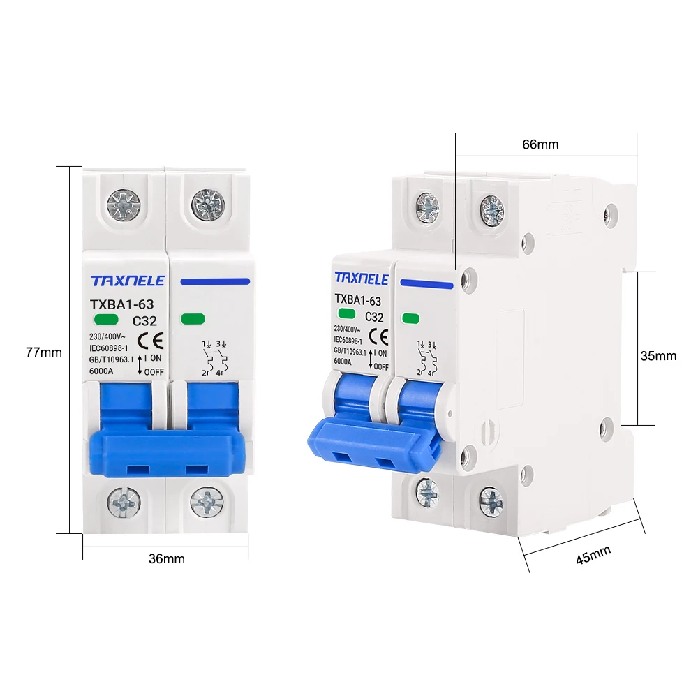 AC MCB 1P 2P 230V 400V 6KA Mini Circuit Breaker Air Switch 6A 10A 16A 20A 32A 40A 50A 63A Overload Short Protect