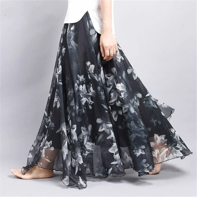 Summer Loose Skirt women Chiffon Floral Printed Women Floor-Length Long Beach Party Maxi Sundress