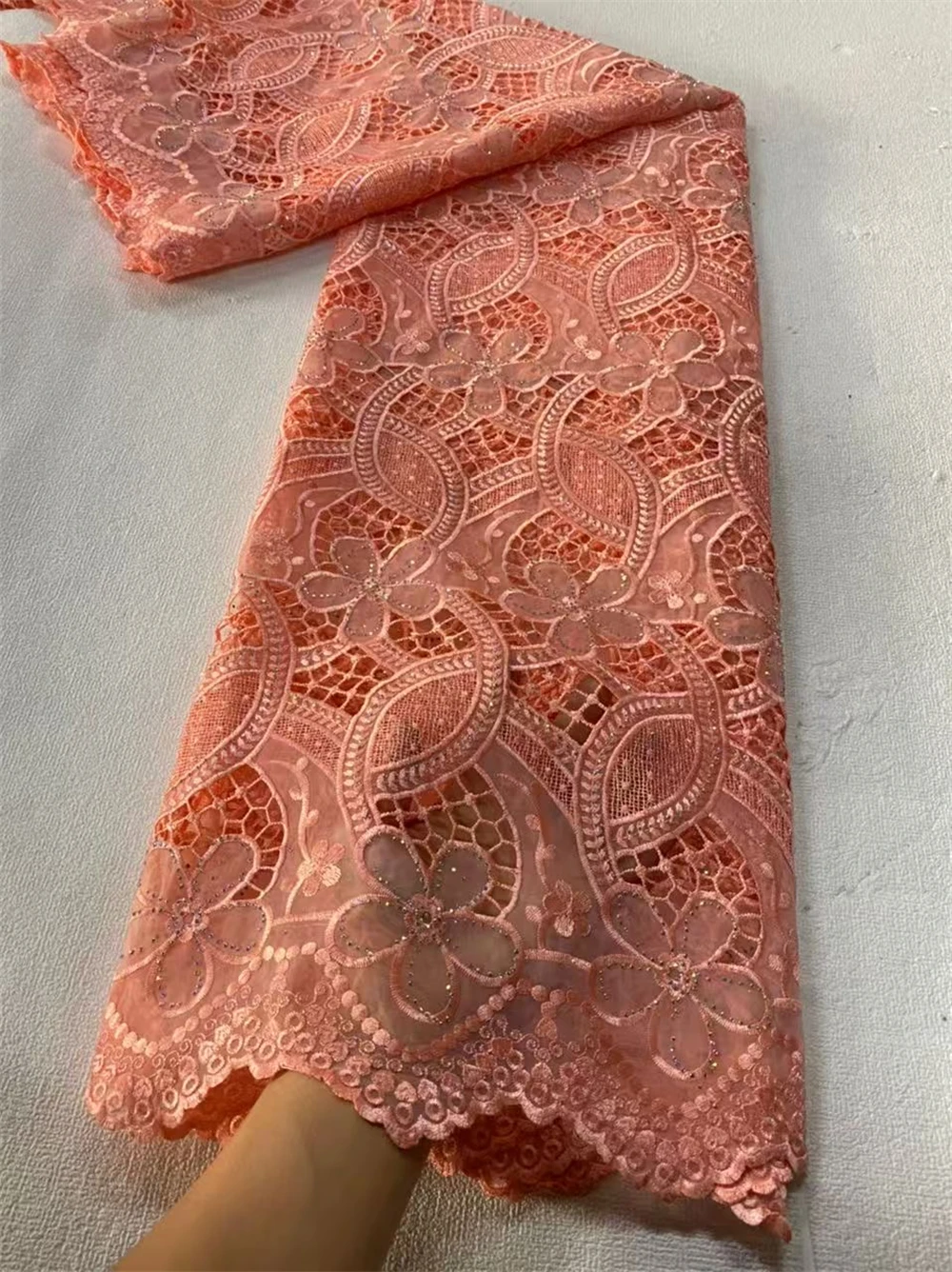 قماش دانتيل أفريقي 2025، مواد أقمشة قطنية للملابس، بالمتر، تطريز، حجر الراين، فساتين الحفلات، تول، 5 ياردات