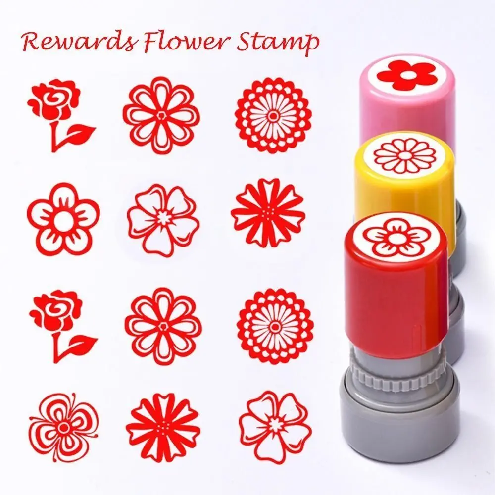 New Plastic Flower Stamp Handcraft Cartoon DIY Drawing Toy Self Inking Random Teacher Review Stamp