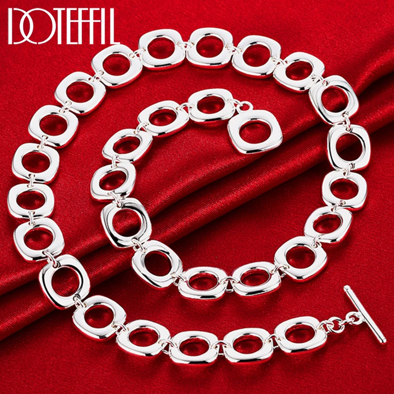 DOTEFFIL 925 Sterling Silver 20 Inches Square Round Chain Necklace For Women Man Charm Wedding Engagement Party Fashion Jewelry